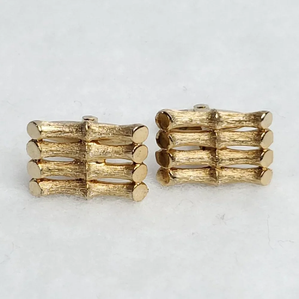 Vintage Foster Cufflinks Gold Tone Textured Bamboo Look